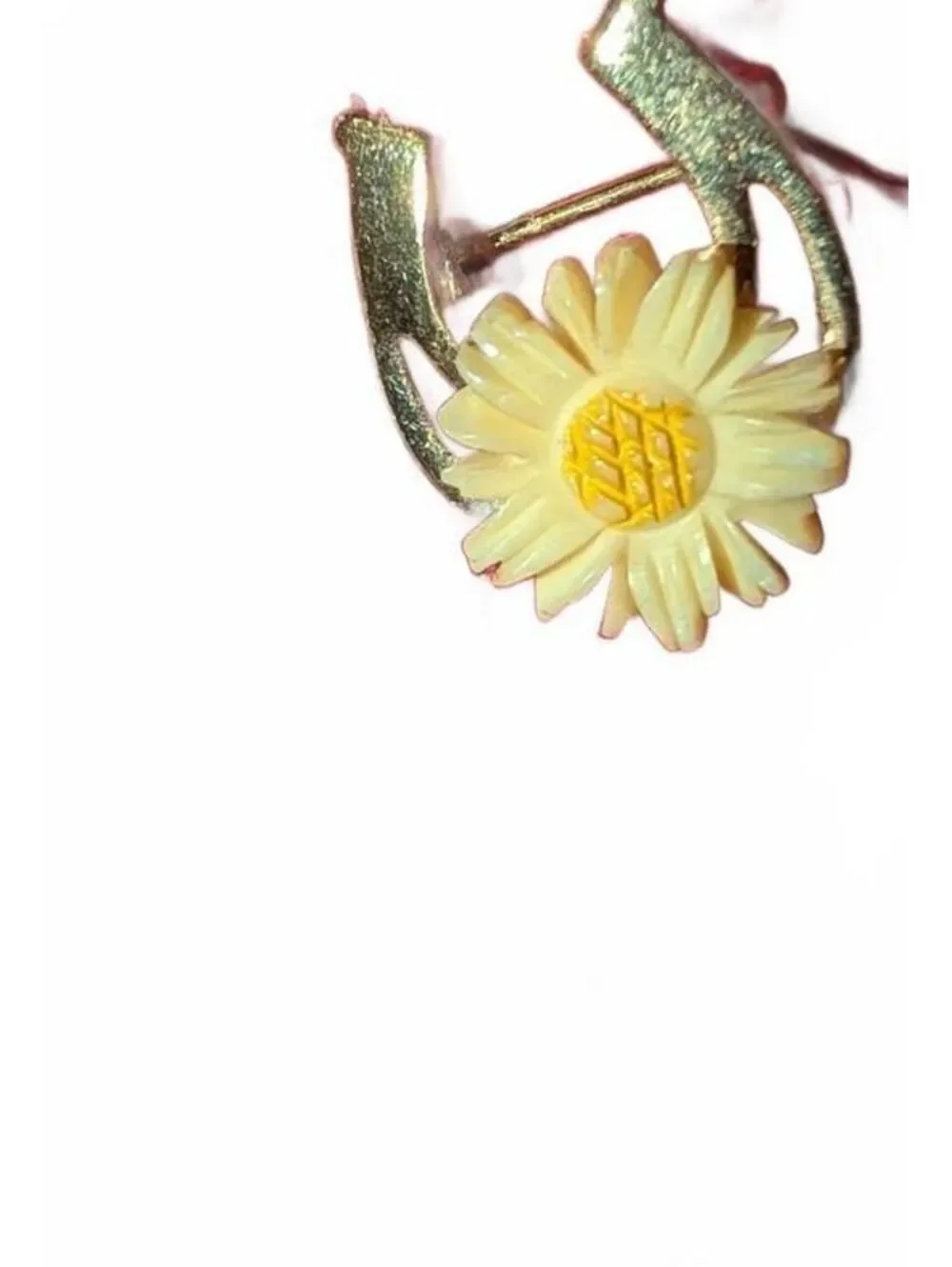 Vintage Daisy Flower and Horseshoe Brooch Pin